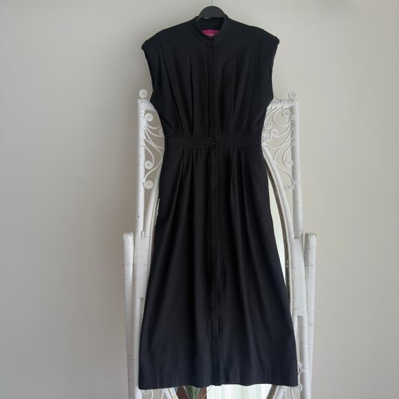 Heidi Merrick Camille Dress Medium Black Midi Pleated Hemp Linen Silk USA Made - Picture 4 of 10